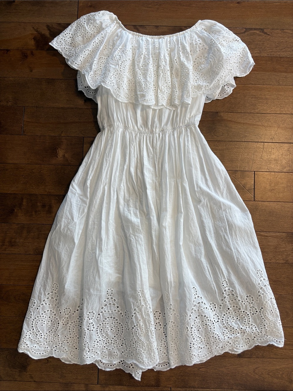 White Cotton Eyelet Off-Shoulder Midi Dress - Breezy Summer Style